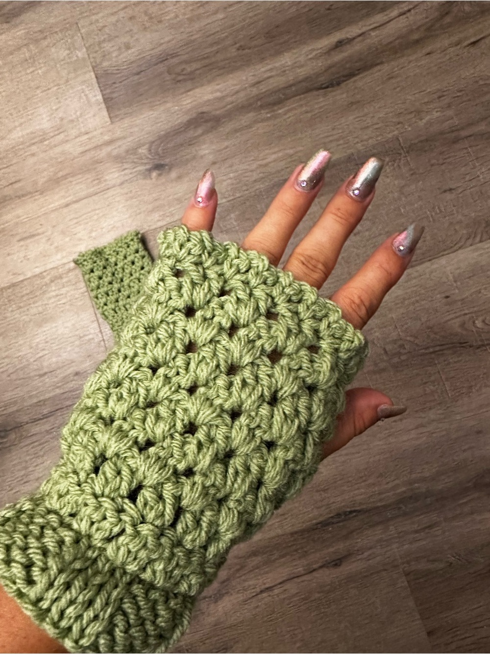 Handmade Green Crochet Fingerless Gloves - Women Accessories